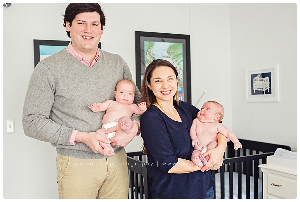 newborn twin photographer in home session boston
