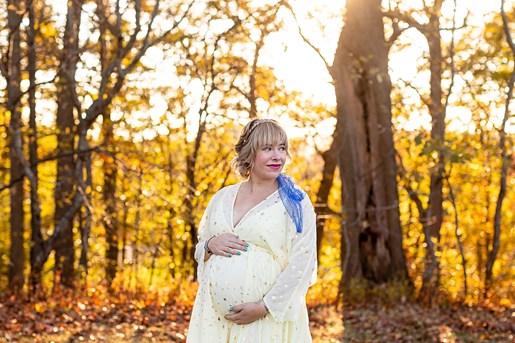 Pregnant woman in fall at Boston maternity session