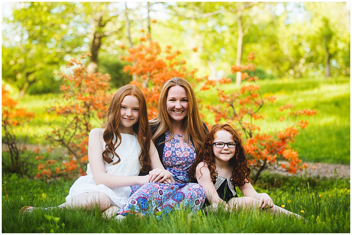 mother with daughters at spring boston photo session 